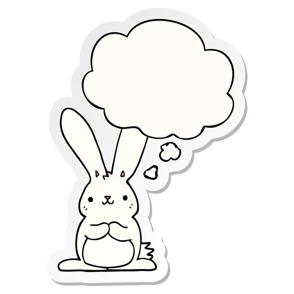 Coniglio cartone animato e bolla pensiero come adesivo stampato — Vettoriale Stock