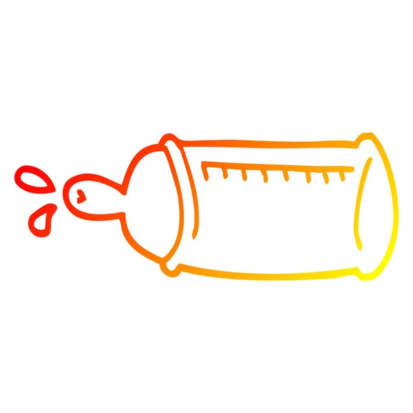 Warme kleurovergang lijntekening cartoon baby fles — Stockvector