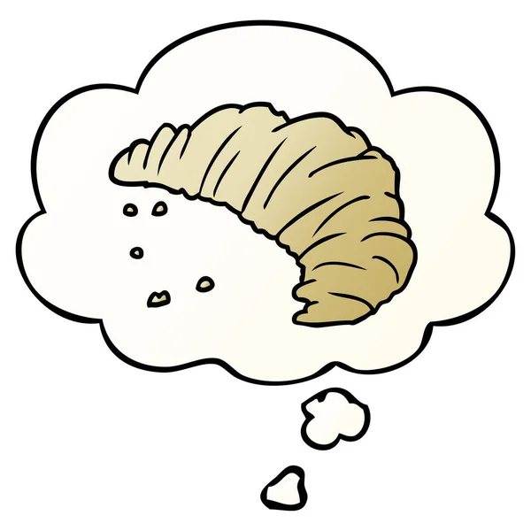 Kreslený croissant a myšlenková bublina v hladkém stylu přechodu — Stockový vektor