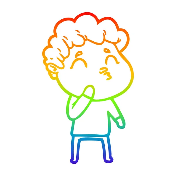 Rainbow gradient ligne dessin dessin animé homme boudage — Image vectorielle