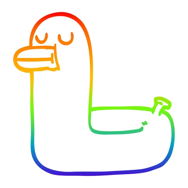 Arco iris gradiente línea dibujo dibujos animados amarillo anillo pato — Vector de stock