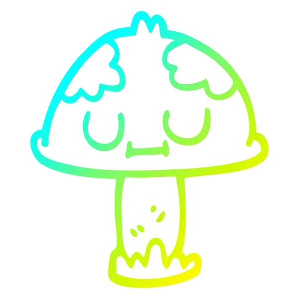 Froid dégradé ligne dessin dessin animé mignon champignon — Image vectorielle