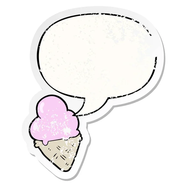 Κινούμενα σχέδια παγωτό και φούσκα ομιλίας ενοχλημένο αυτοκόλλητο — Διανυσματικό Αρχείο