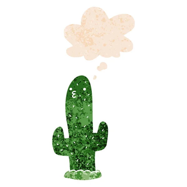 Cartoon cactus and thought bubble in retro textured style — Stock Vector