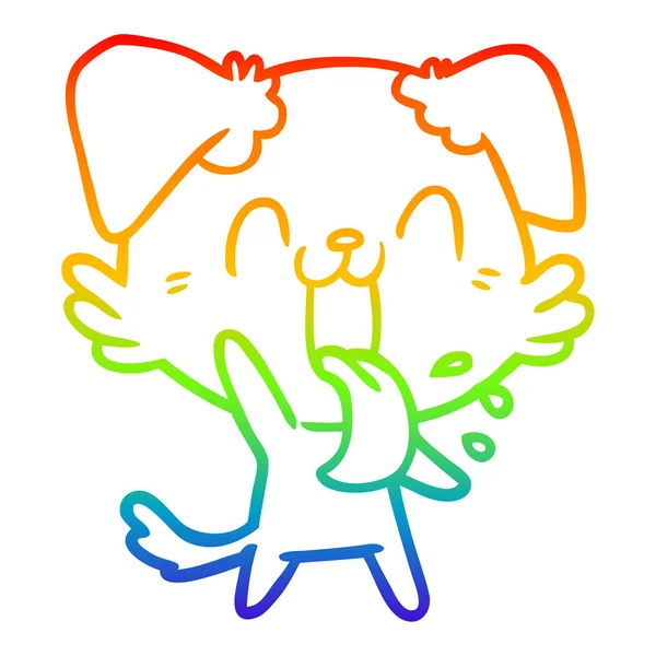 Arco iris gradiente línea dibujo dibujos animados jadeo perro saludando — Vector de stock
