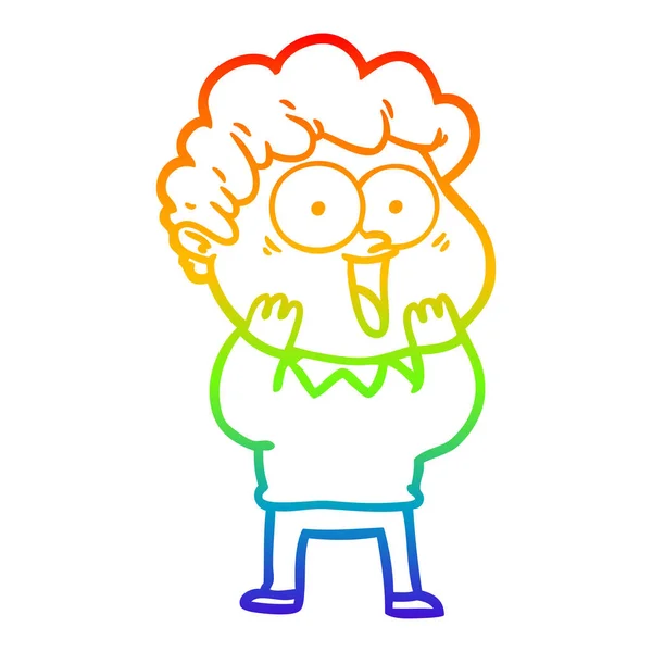 Regenboog gradiënt lijntekening cartoon gelukkig man — Stockvector