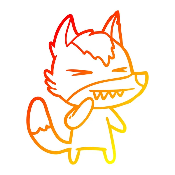 暖かいグラデーションライン描画怒っているオオカミ漫画 — ストックベクタ