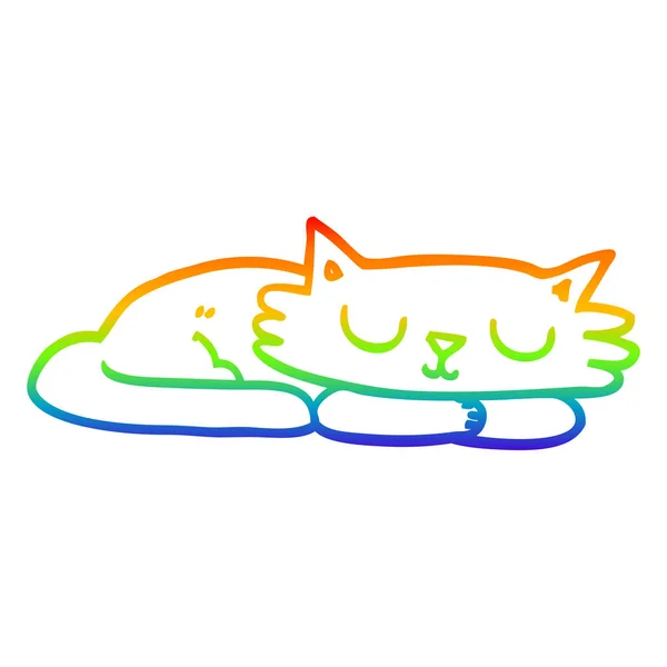 Rainbow gradient line drawing cartoon sleeping cat — Stock Vector