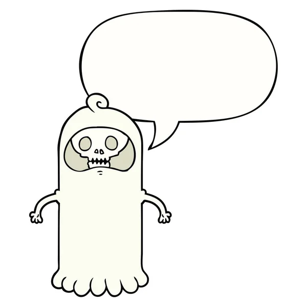 Cartoon Spooky schedel Ghost en toespraak bubble — Stockvector