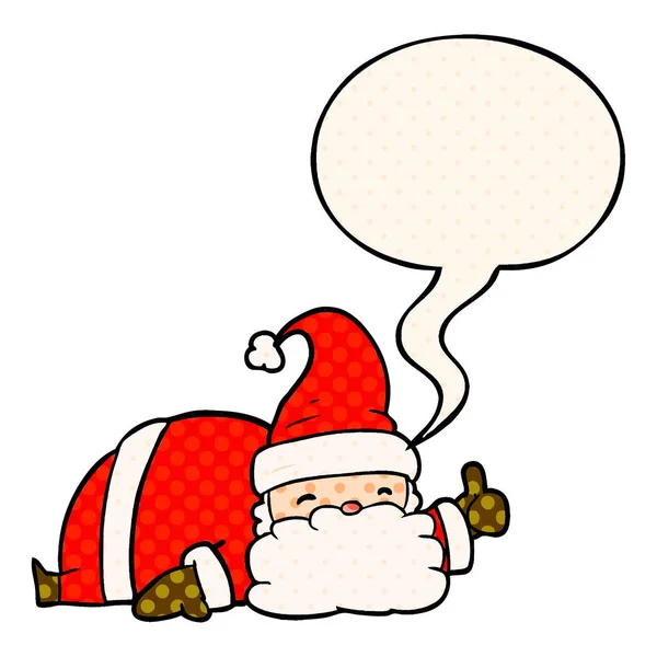 Dessin animé somnolent père Noël donnant pouces symbole et bulle de la parole i — Image vectorielle