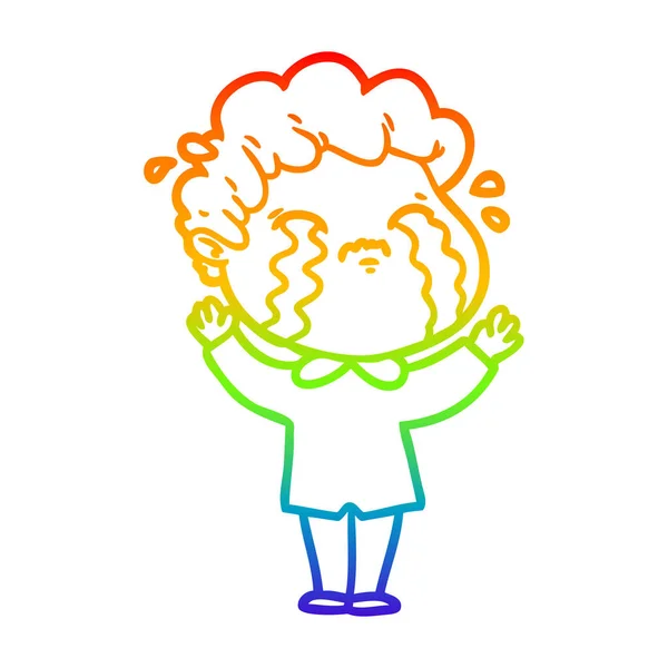 Linea gradiente arcobaleno disegno cartone animato uomo piangendo — Vettoriale Stock