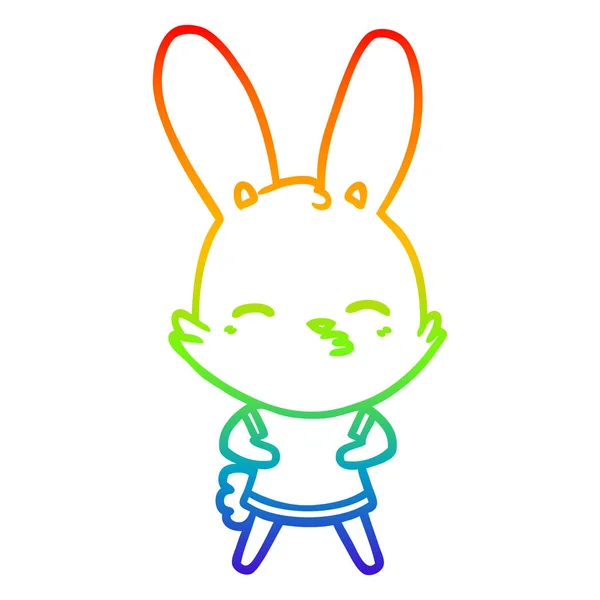 Rainbow gradient linje ritning nyfiken Bunny tecknad — Stock vektor