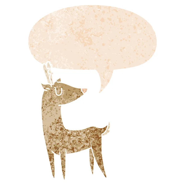 Cartoon deer and speech bubble in retro textured style — Stock Vector
