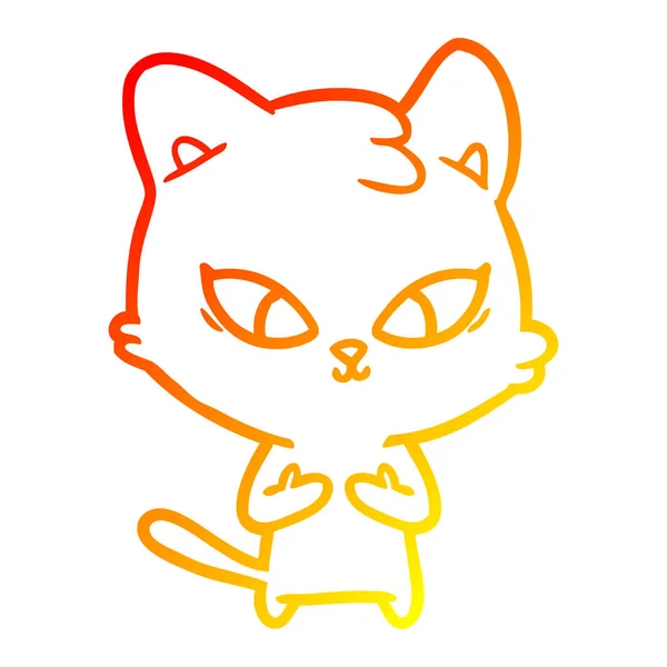 Ciepły gradient linia kreskówka kot rysunek ładny — Wektor stockowy