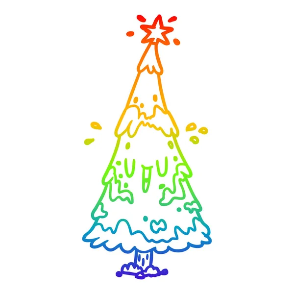 幸せなfaと雪のクリスマスツリーを描く虹のグラデーションライン — ストックベクタ