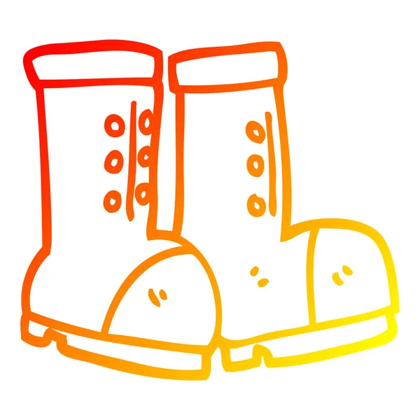 Warm gradient line drawing cartoon work boots — Stock Vector