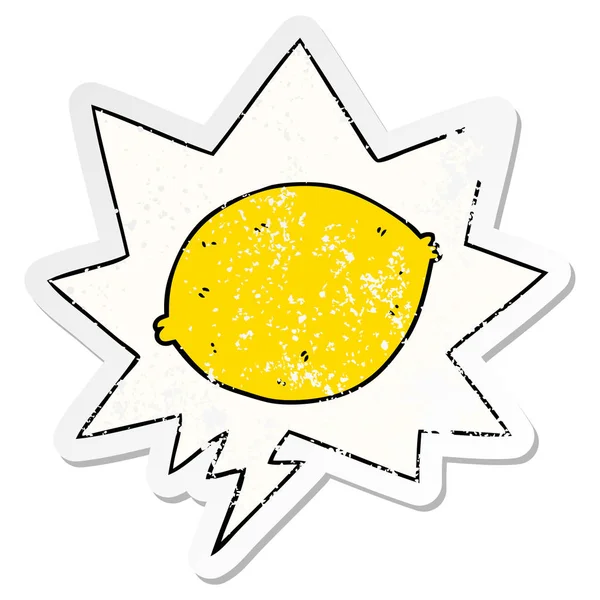 Desenho animado limão e fala bolha adesivo angustiado — Vetor de Stock