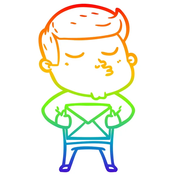 Rainbow gradient line drawing cartoon model guy pouting — Stock Vector