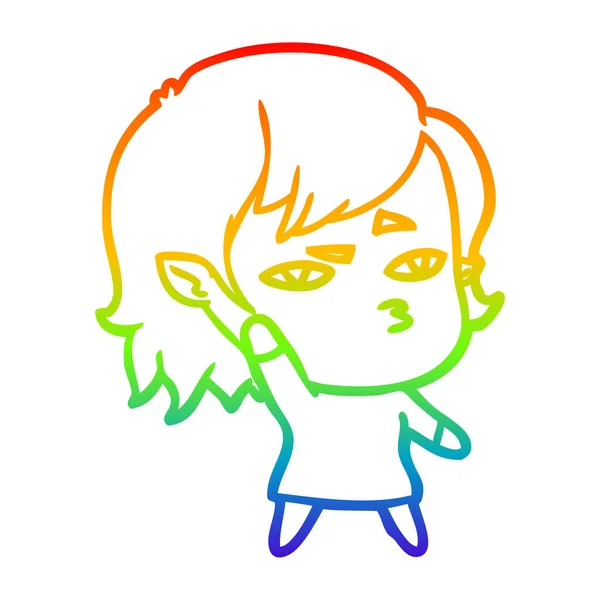 Rainbow gradient linje ritning tecknad vampyr flicka — Stock vektor