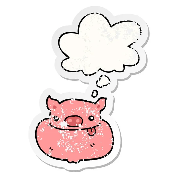 Cartone animato volto maiale felice e bolla di pensiero come un angosciato indossato s — Vettoriale Stock