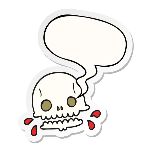 Cartoon spooky skull and speech bubble sticker — Stock Vector