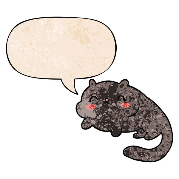 Desenho animado gato e fala bolha no estilo de textura retro — Vetor de Stock