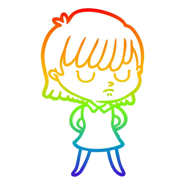 Rainbow gradient ligne dessin dessin femme dessin animé — Image vectorielle