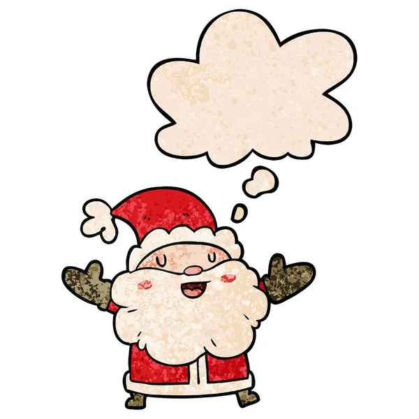 Dibujos animados Santa Claus y burbuja de pensamiento en patrón de textura grunge — Vector de stock