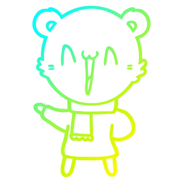 Cold gradient line drawing happy bear cartoon — Stock Vector