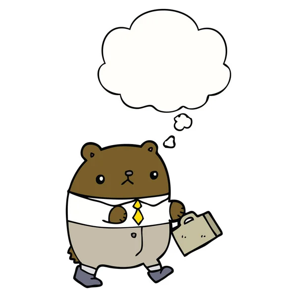 Мультяшний ведмідь в робочому одязі і мисленні бульбашки — стоковий вектор
