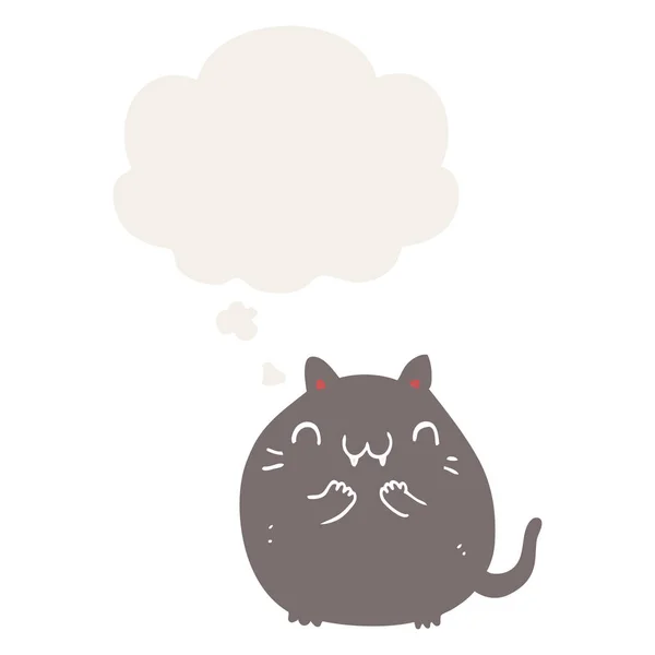 Feliz desenho animado gato e pensamento bolha no estilo retro — Vetor de Stock