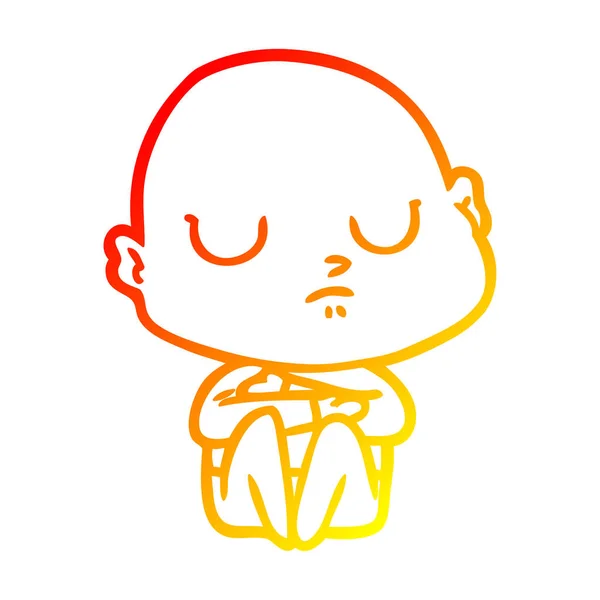 Warm gradient line drawing cartoon bald man — Stock Vector