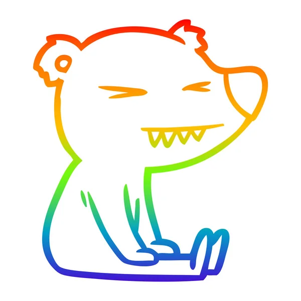 Rainbow gradient ligne dessin en colère ours polaire dessin animé — Image vectorielle