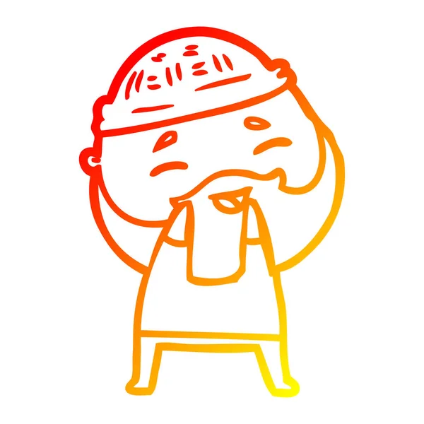 Chaud gradient ligne dessin dessin animé heureux barbu homme — Image vectorielle