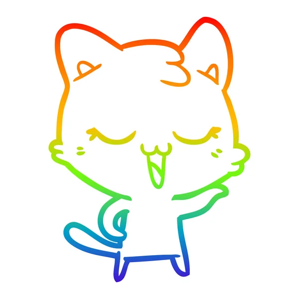 Linea gradiente arcobaleno disegno felice gatto cartone animato — Vettoriale Stock