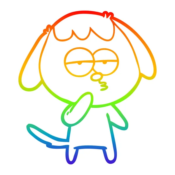Rainbow gradient ligne dessin dessin animé chien fatigué — Image vectorielle