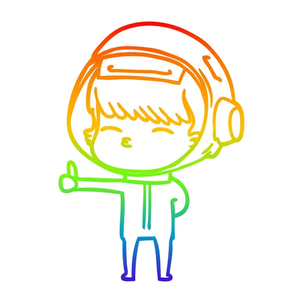 Regenboog gradiënt lijntekening cartoon nieuwsgierige astronaut geven t — Stockvector