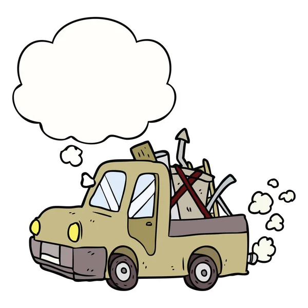 Cartoon oude truck en gedachte Bubble — Stockvector