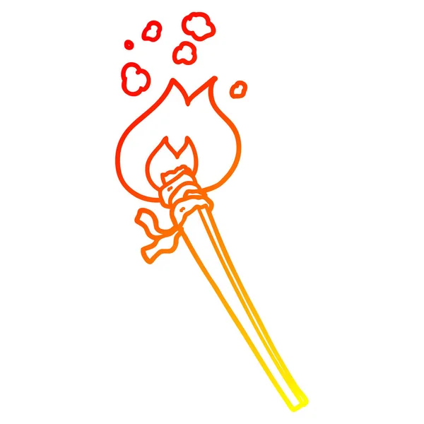 Chaud gradient ligne dessin dessin animé brûlant torche — Image vectorielle