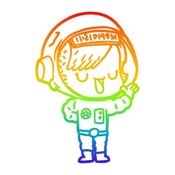 Linea gradiente arcobaleno disegno fumetto astronauta donna — Vettoriale Stock