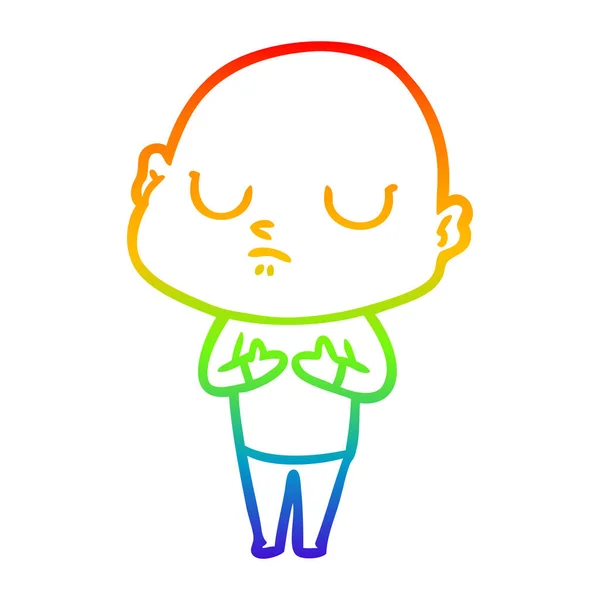 虹のグラデーションライン描画漫画ハゲ男 — ストックベクタ