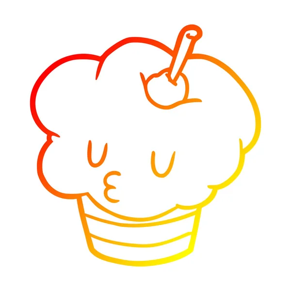Warme kleurovergang lijntekening grappige Cupcake — Stockvector