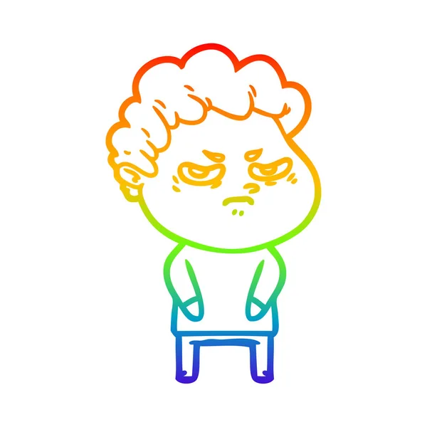 Rainbow gradient ligne dessin dessin animé homme en colère — Image vectorielle