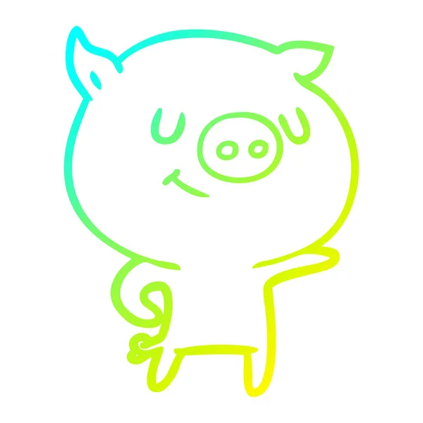 Froid dégradé ligne dessin heureux dessin animé cochon — Image vectorielle