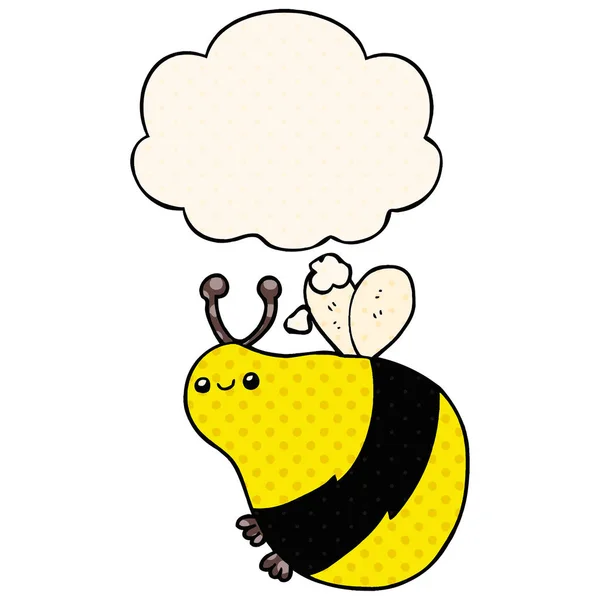 Cartoon bee and thought bubble in comic book style — Stock Vector