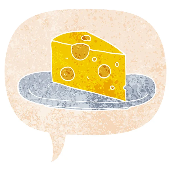 Retro dokulu tarzda karikatür peynir ve konuşma balonu — Stok Vektör