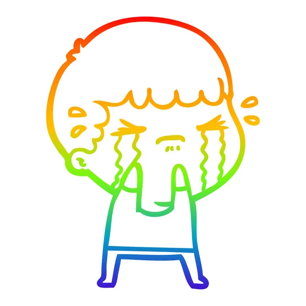 虹のグラデーションライン描画漫画の男泣く — ストックベクタ