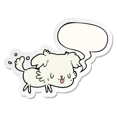 sevimli karikatür köpek kuyruk ve konuşma kabarcık etiket sallayarak