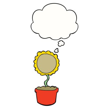 sevimli karikatür çiçek ve düşünce balonu