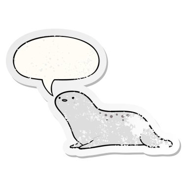 sevimli karikatür mühür ve konuşma balonu sıkıntılı etiket